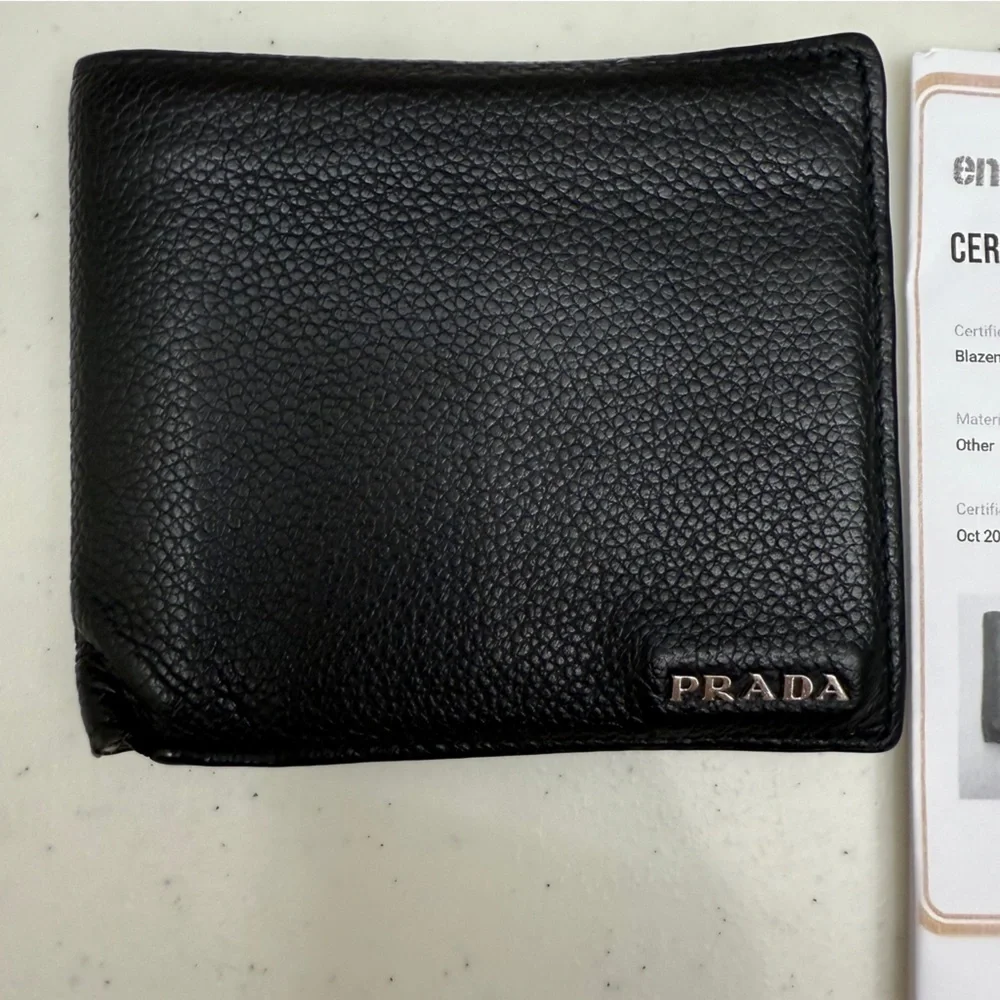 Prada Mens Bifold Leather Wallet Black Designer Saffiano